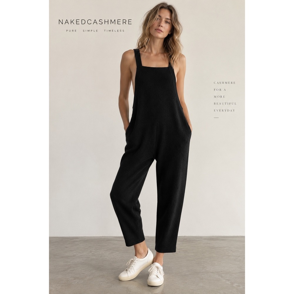 NakedCashmere Black Pure Cashmere Knit Bib Overalls Jumpsuit S/M